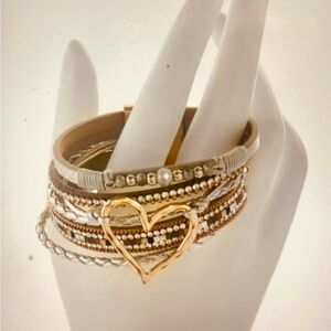 Golden Heart Beaded Vegan Leather Bracelet by Saachi